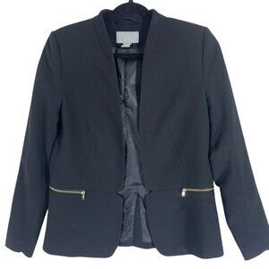 H&M Black Women's  open front cropped Blazer with Gold Zipper Accents size 6